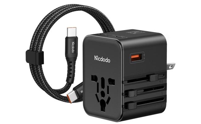 Mcdodo CP-3260 MDD G5 Series 25W 2 USB-C + 1 USB-A Universal Travel Power Adapter Charger with USB-C to USB-C Cable - Black